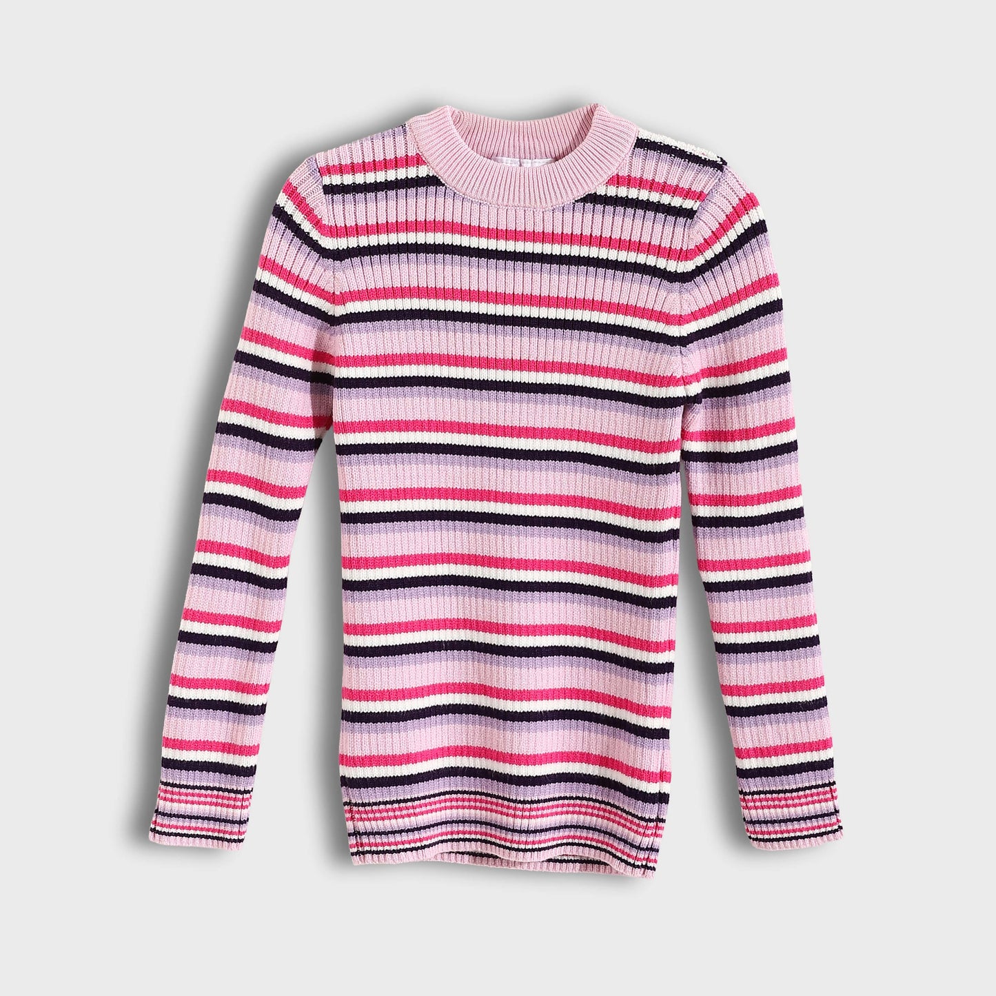 Baby Girls Round Neck Striped Pullover