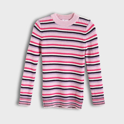 Baby Girls Round Neck Striped Pullover