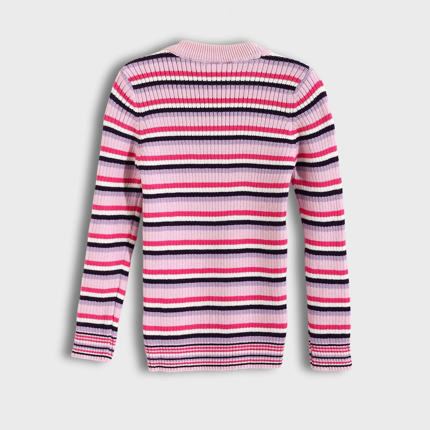 Girls Round Neck Striped Pullover