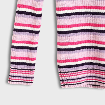 Girls Round Neck Striped Pullover