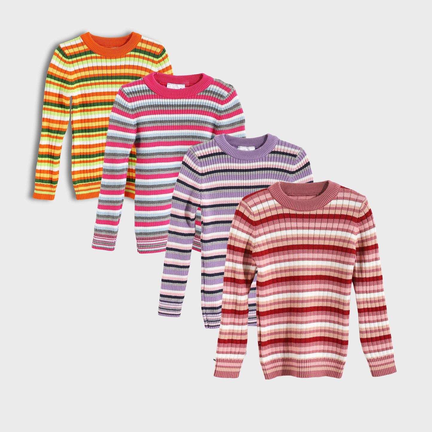 Bundle of 4 Round Neck Striped Pullovers