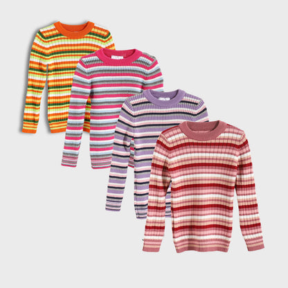 Bundle of 4 Round Neck Striped Pullovers