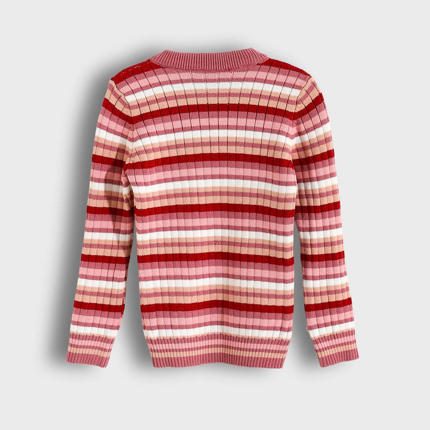 Girls Round Neck Striped Pullover