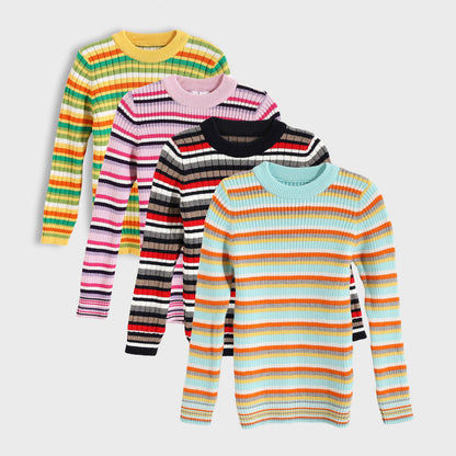Bundle of 4 Round Neck Striped Pullovers