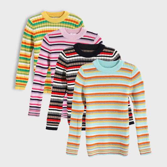 Bundle of 4 Round Neck Striped Pullovers
