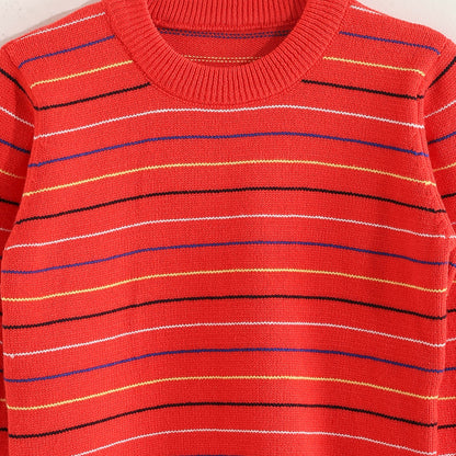 Boys Round Neck Thin Strips Pullover