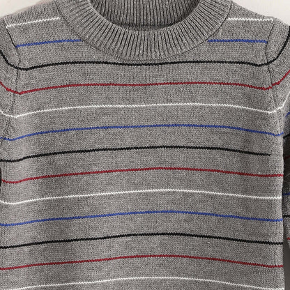 Boys Round Neck Thin Strips Pullover