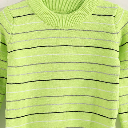 Boys Round Neck Thin Strips Pullover