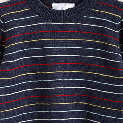 Boys Round Neck Thin Strips Pullover