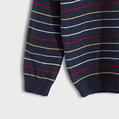 Boys Round Neck Thin Strips Pullover