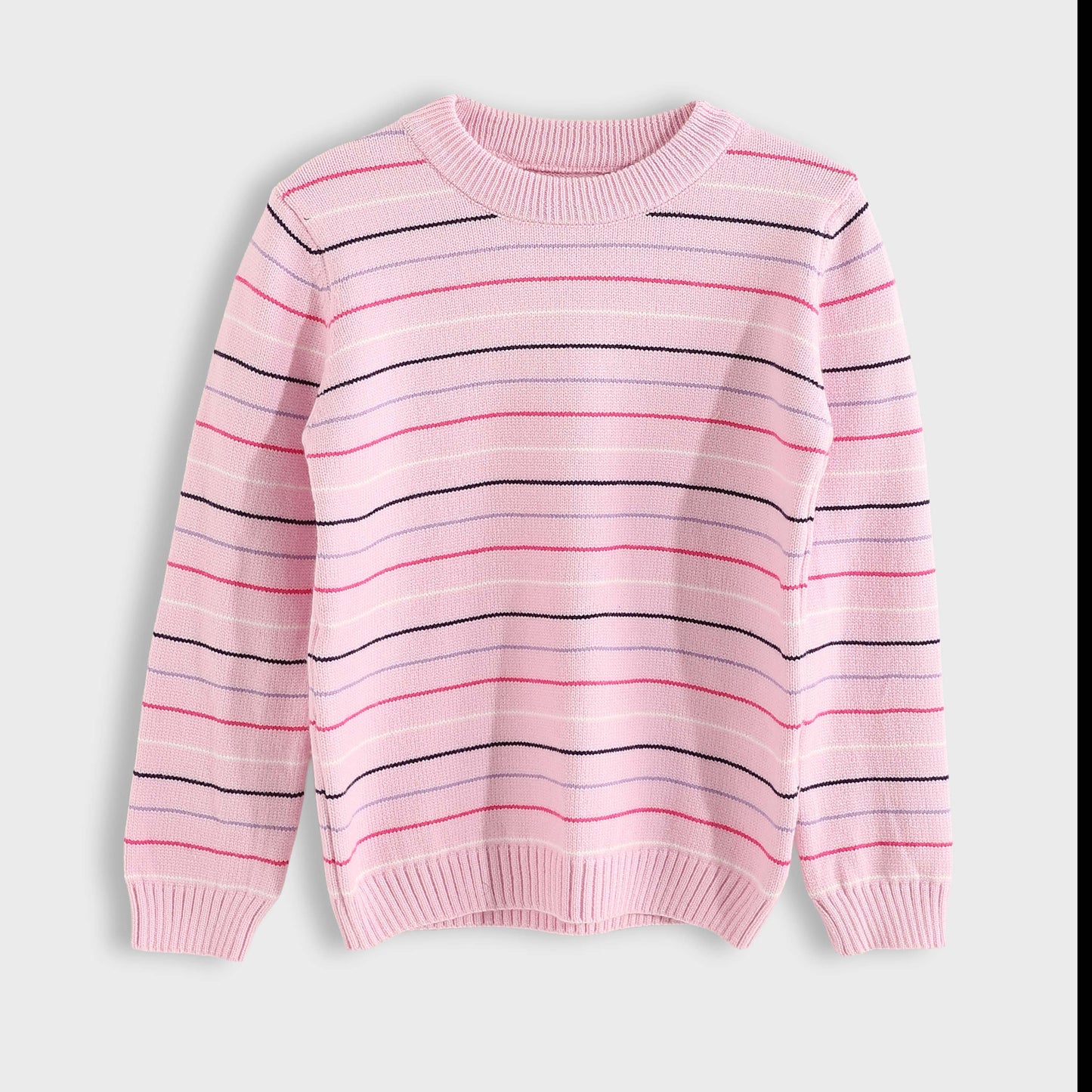 Girls Round Neck Thin Strips Pullover