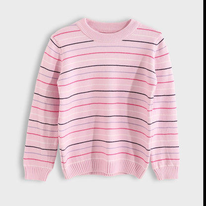 Girls Round Neck Thin Strips Pullover