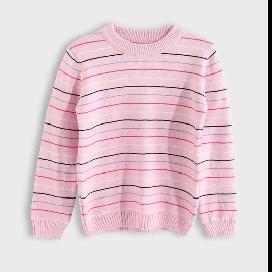 Baby Girls Round Neck Thin Strips Pullover
