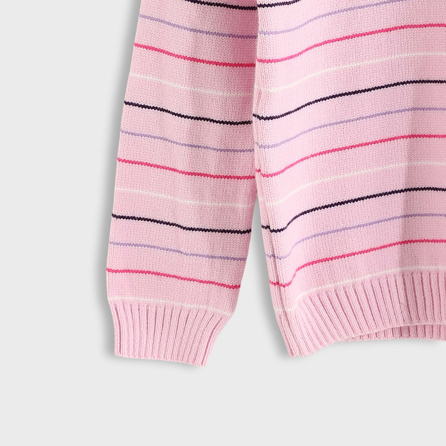 Girls Round Neck Thin Strips Pullover