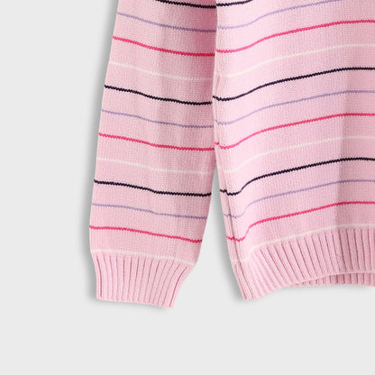 Girls Round Neck Thin Strips Pullover