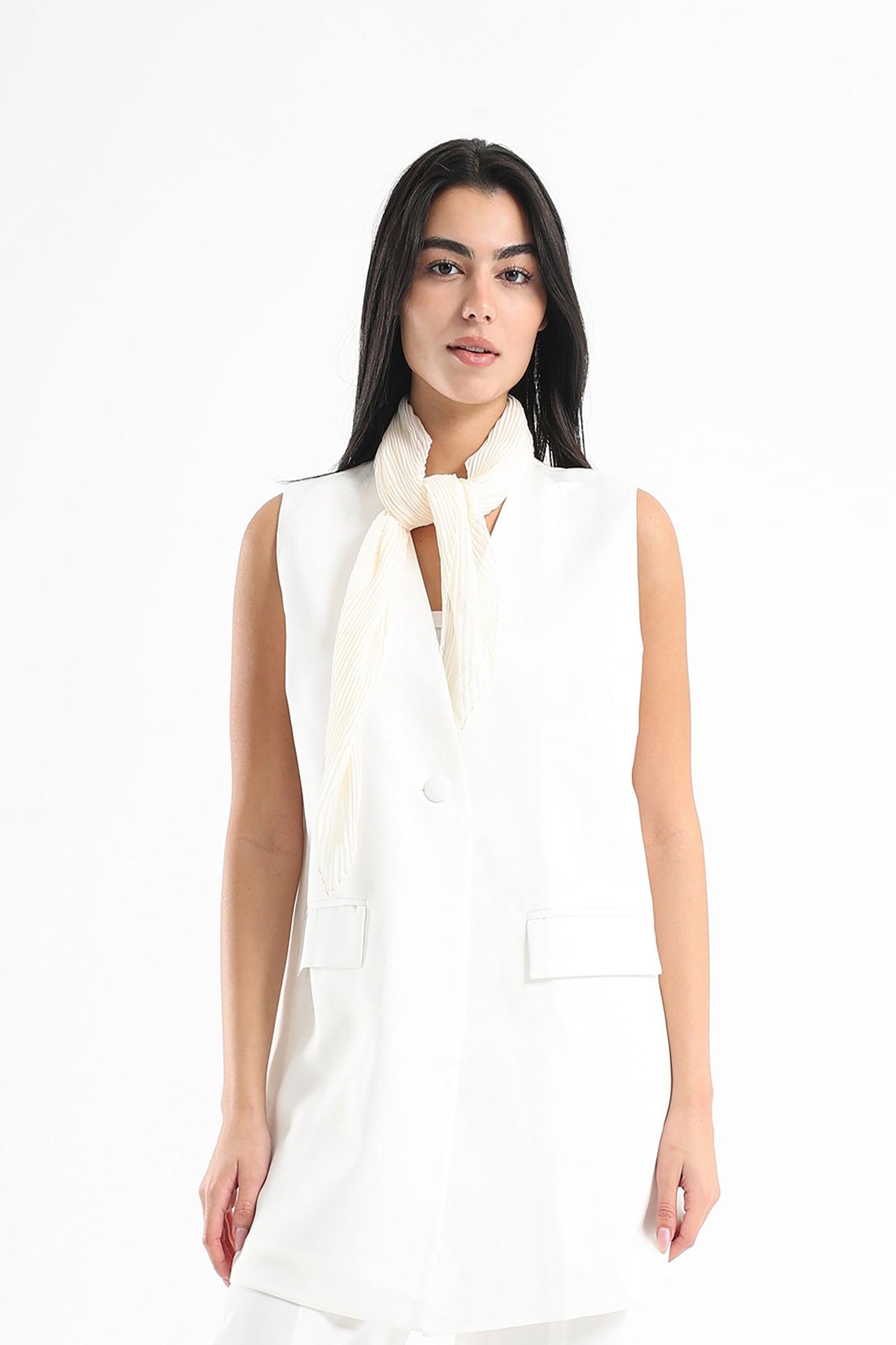 Off-White Chiffon Plisse Scarf