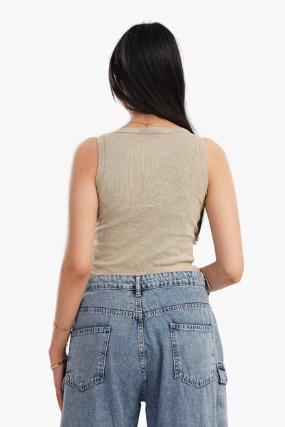 Plunge Neck Ribbed Top