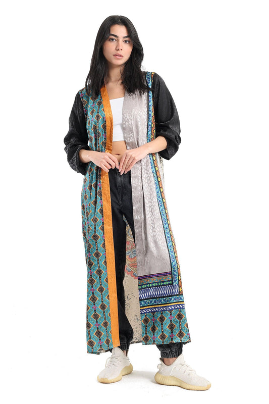 Satin Printed Long Kimono