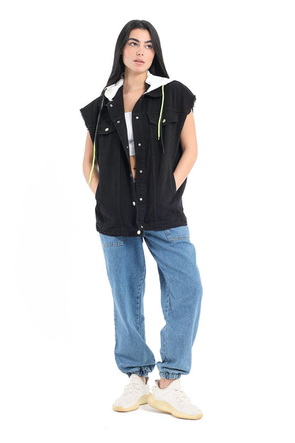 Denim Vest with Hooded Collar