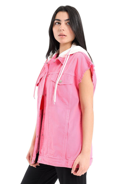 Denim Vest with Hooded Collar