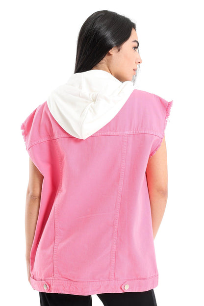 Denim Vest with Hooded Collar