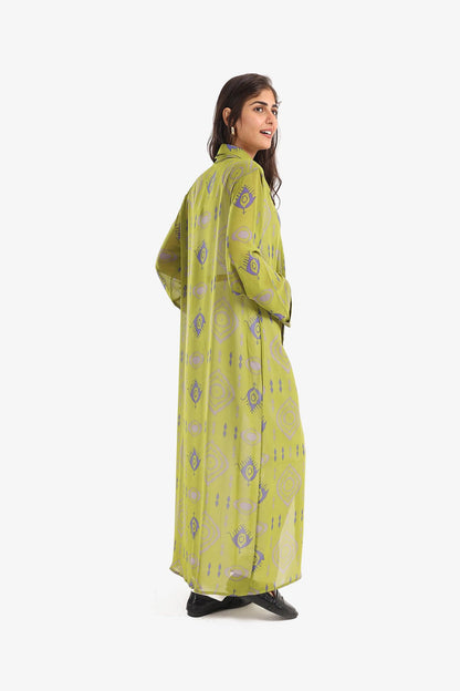 Tie Neck Printed Shirt Dress