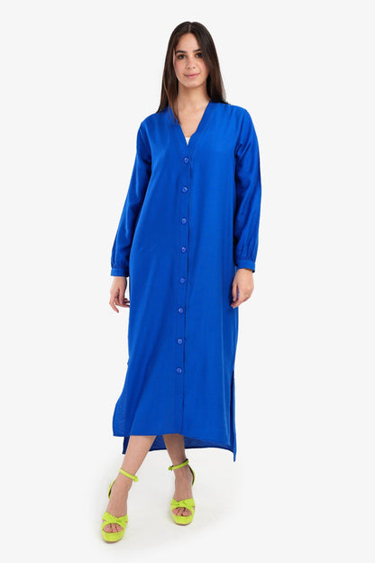 V-Neck Solid Shirt Dress