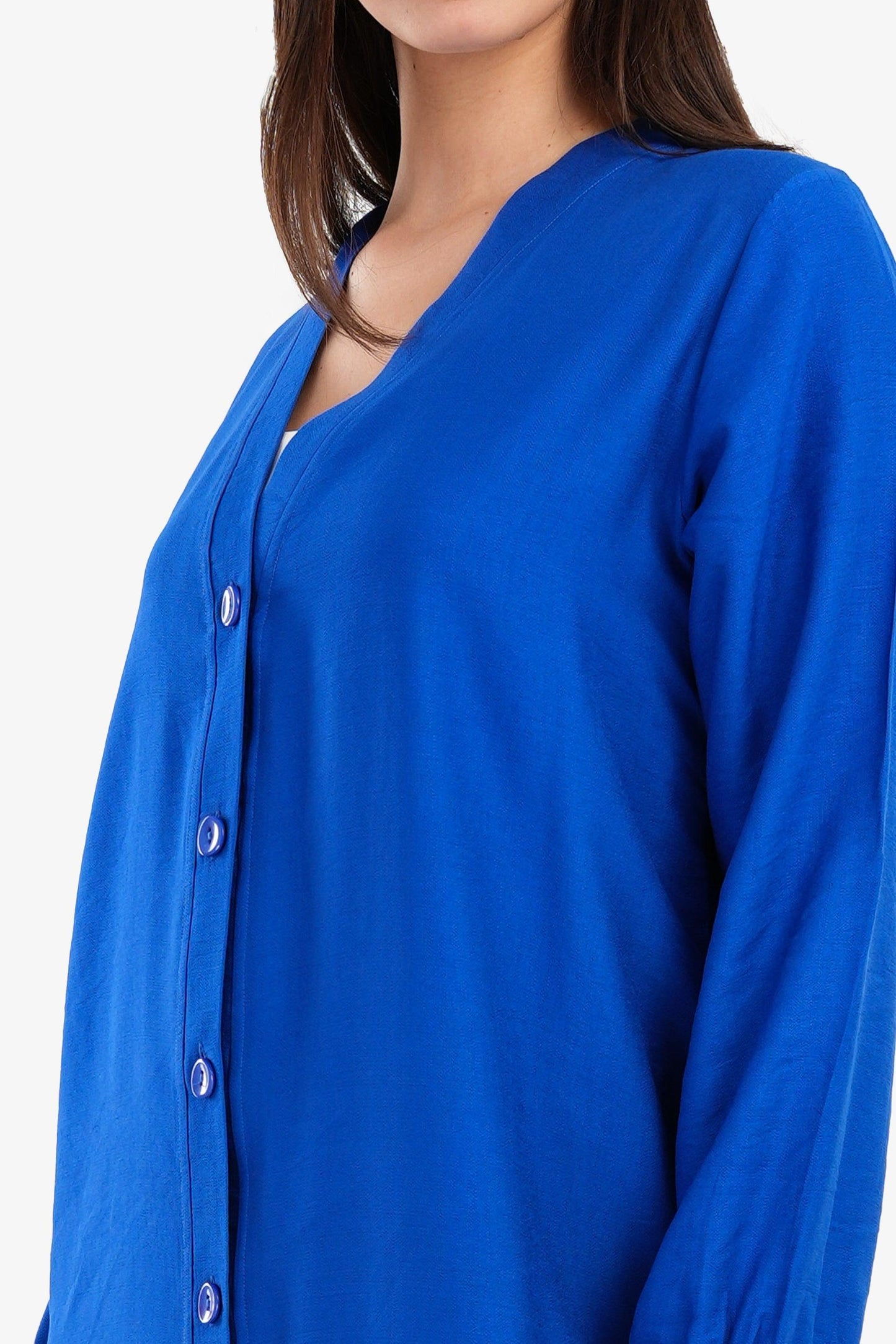 V-Neck Solid Shirt Dress