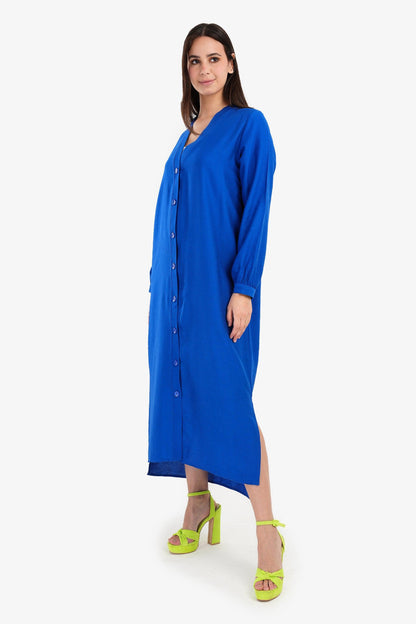 V-Neck Solid Shirt Dress