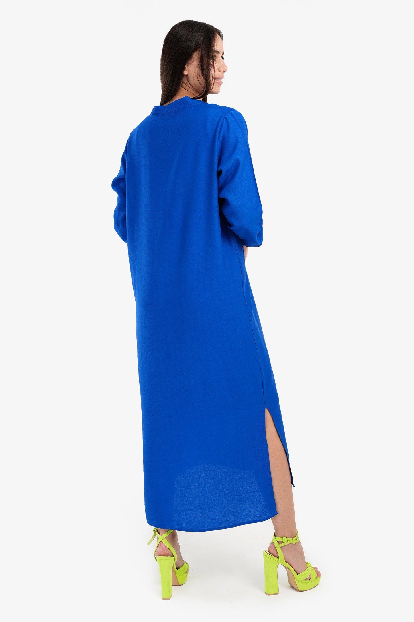 V-Neck Solid Shirt Dress