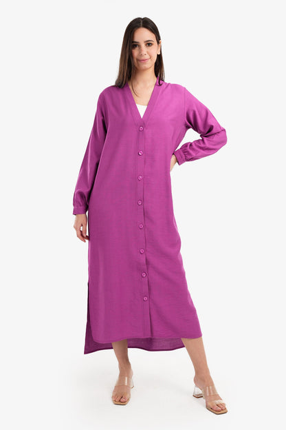 V-Neck Solid Shirt Dress