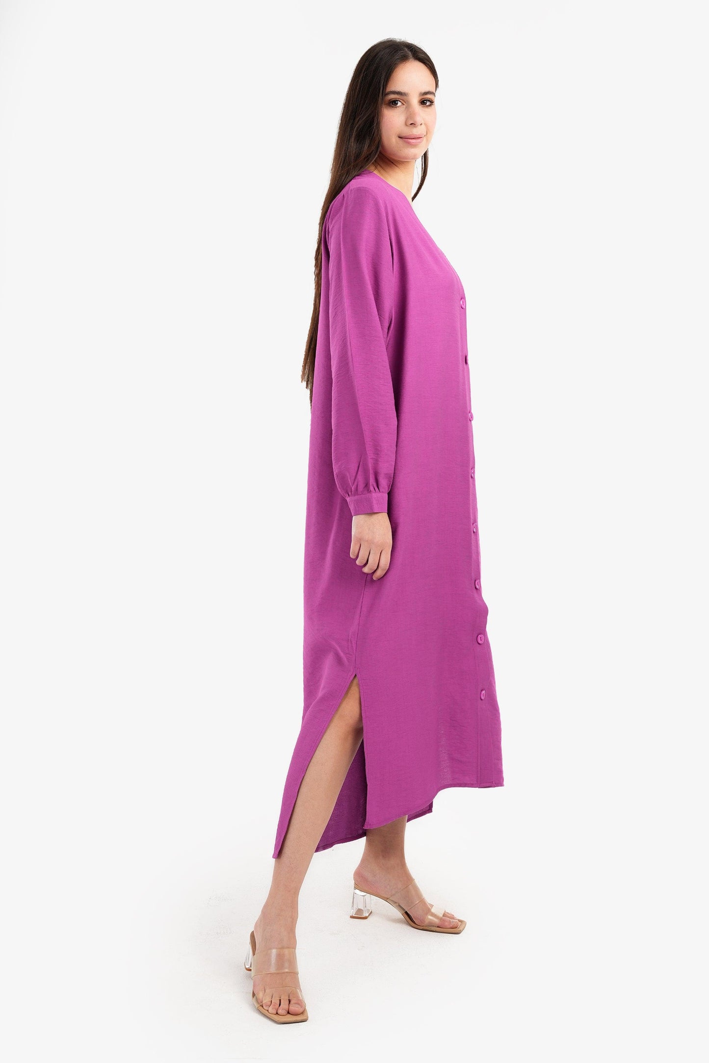 V-Neck Solid Shirt Dress