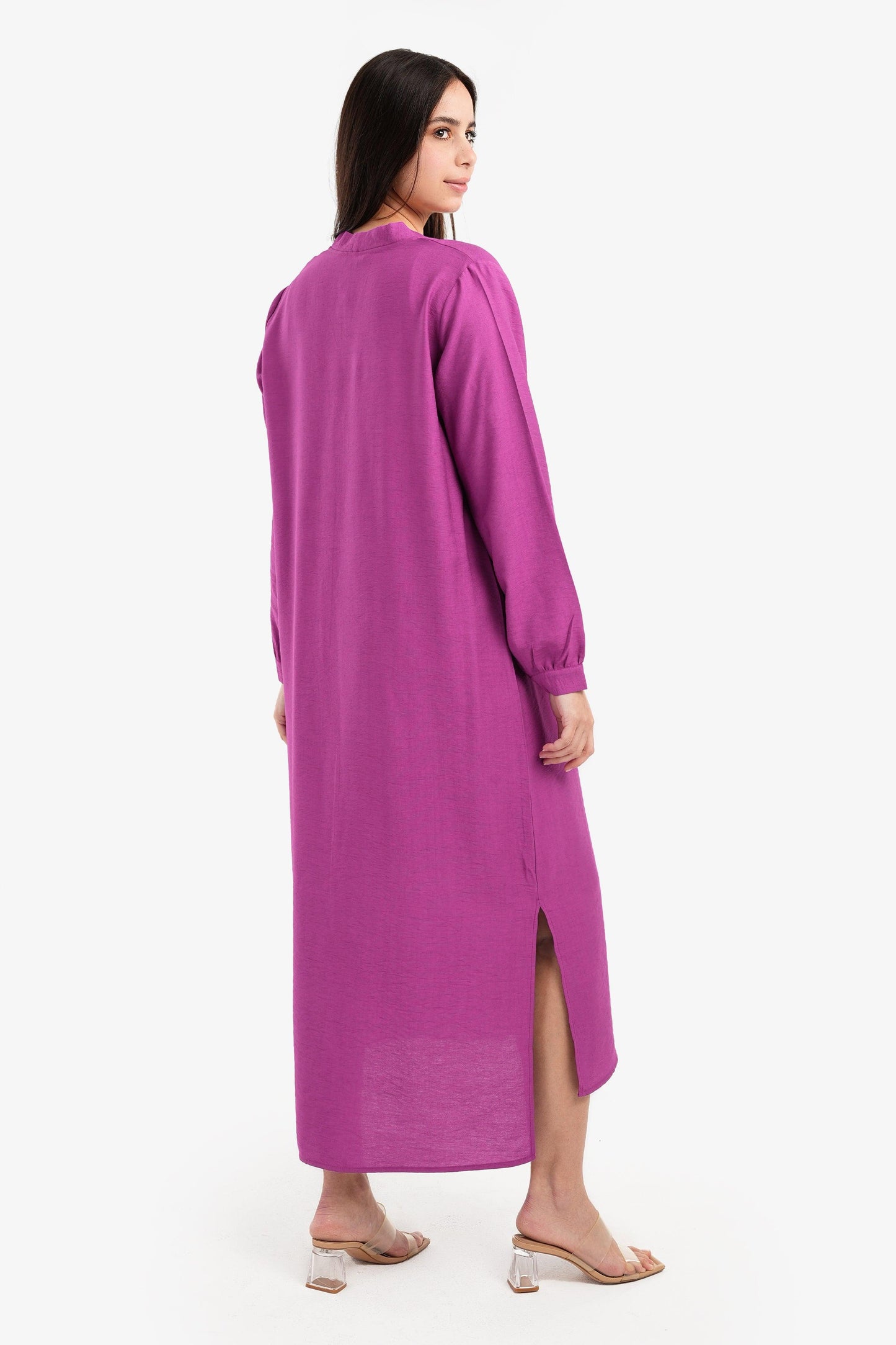 V-Neck Solid Shirt Dress