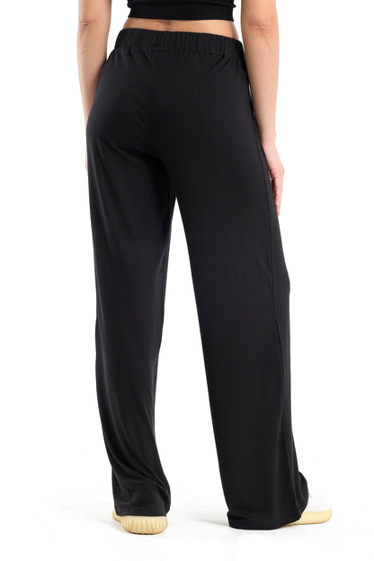 Black Viscose Straight Leg Pants