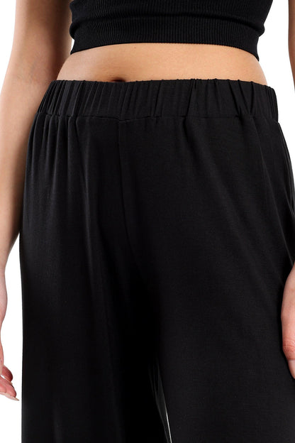 Black Viscose Straight Leg Pants