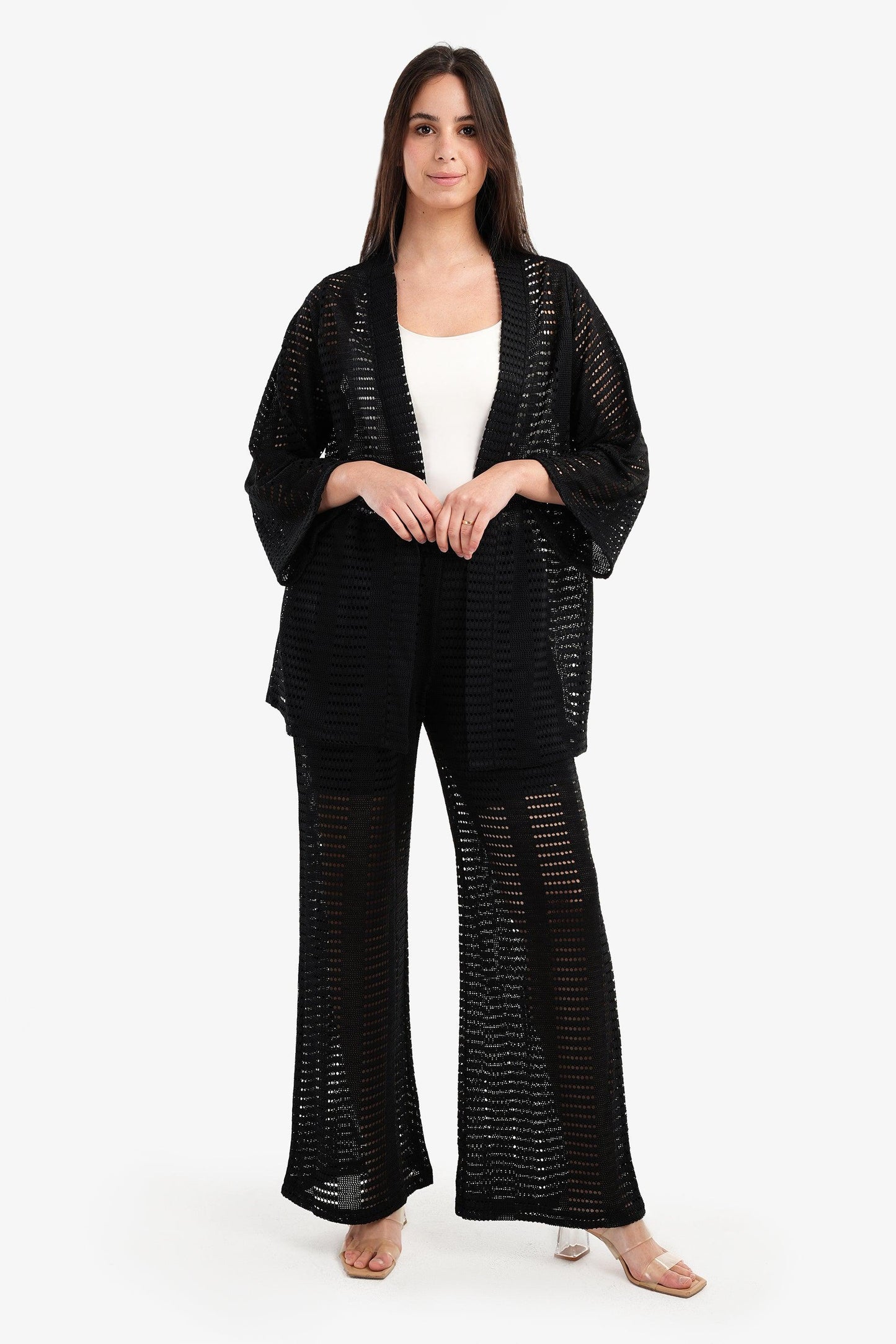 Fishnet Open Front Kimono