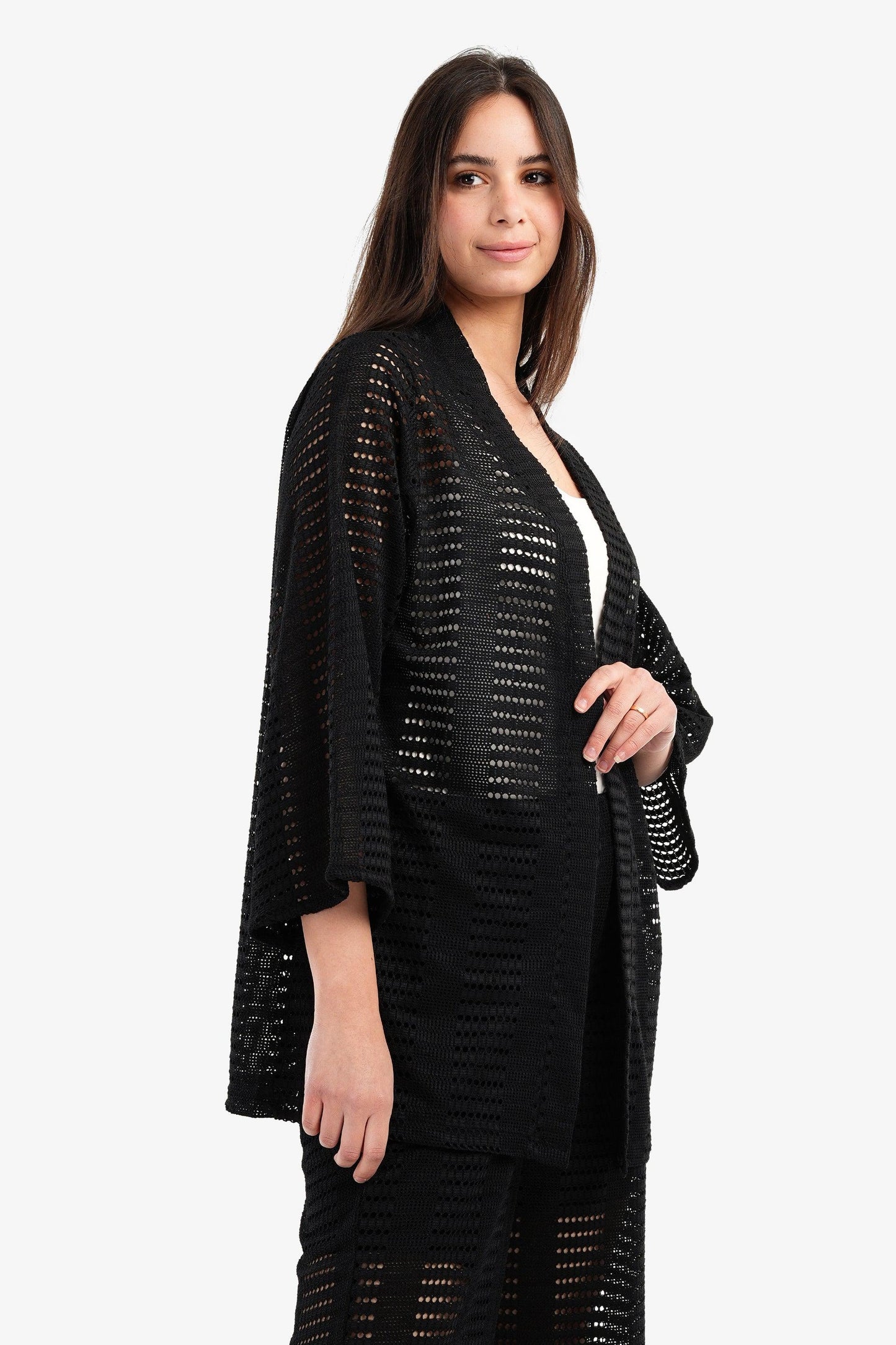 Fishnet Open Front Kimono