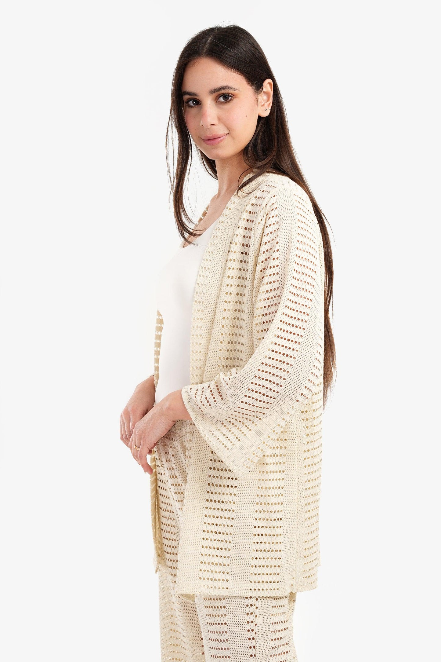 Fishnet Open Front Kimono