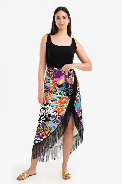 Flocked Beach Skirt with Fringes