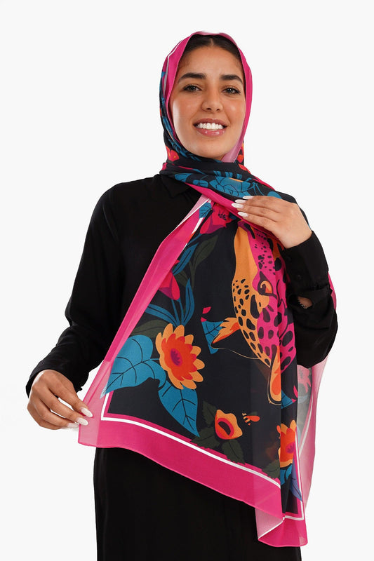 Fuchsia Chiffon Printed Scarf
