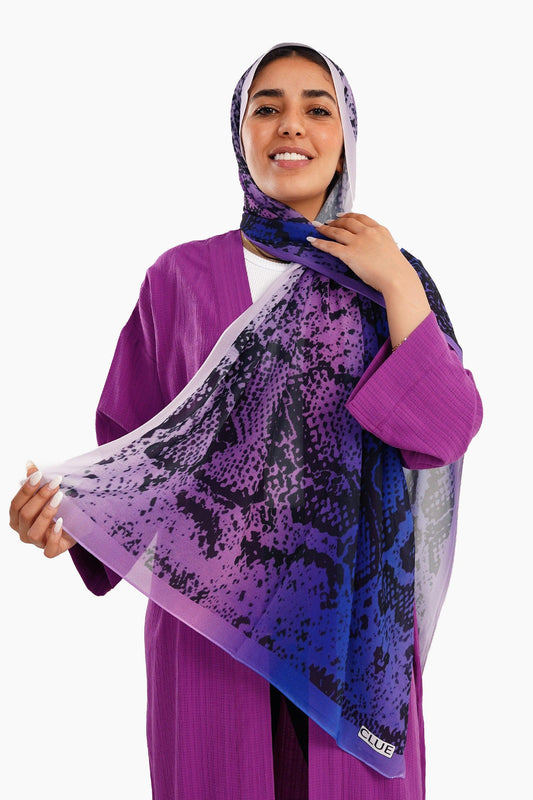 Purple Chiffon Printed Scarf