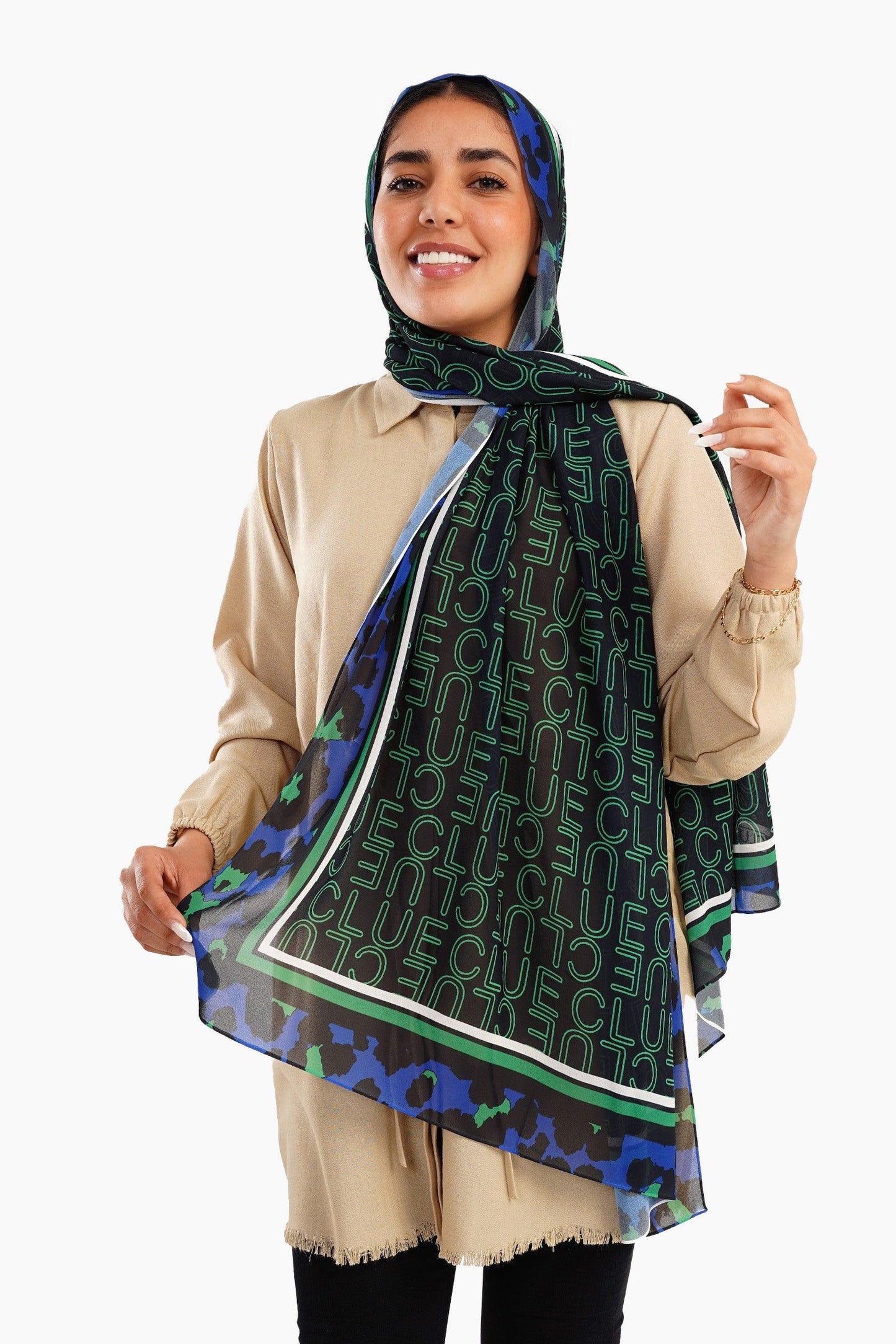Green Chiffon Printed Scarf