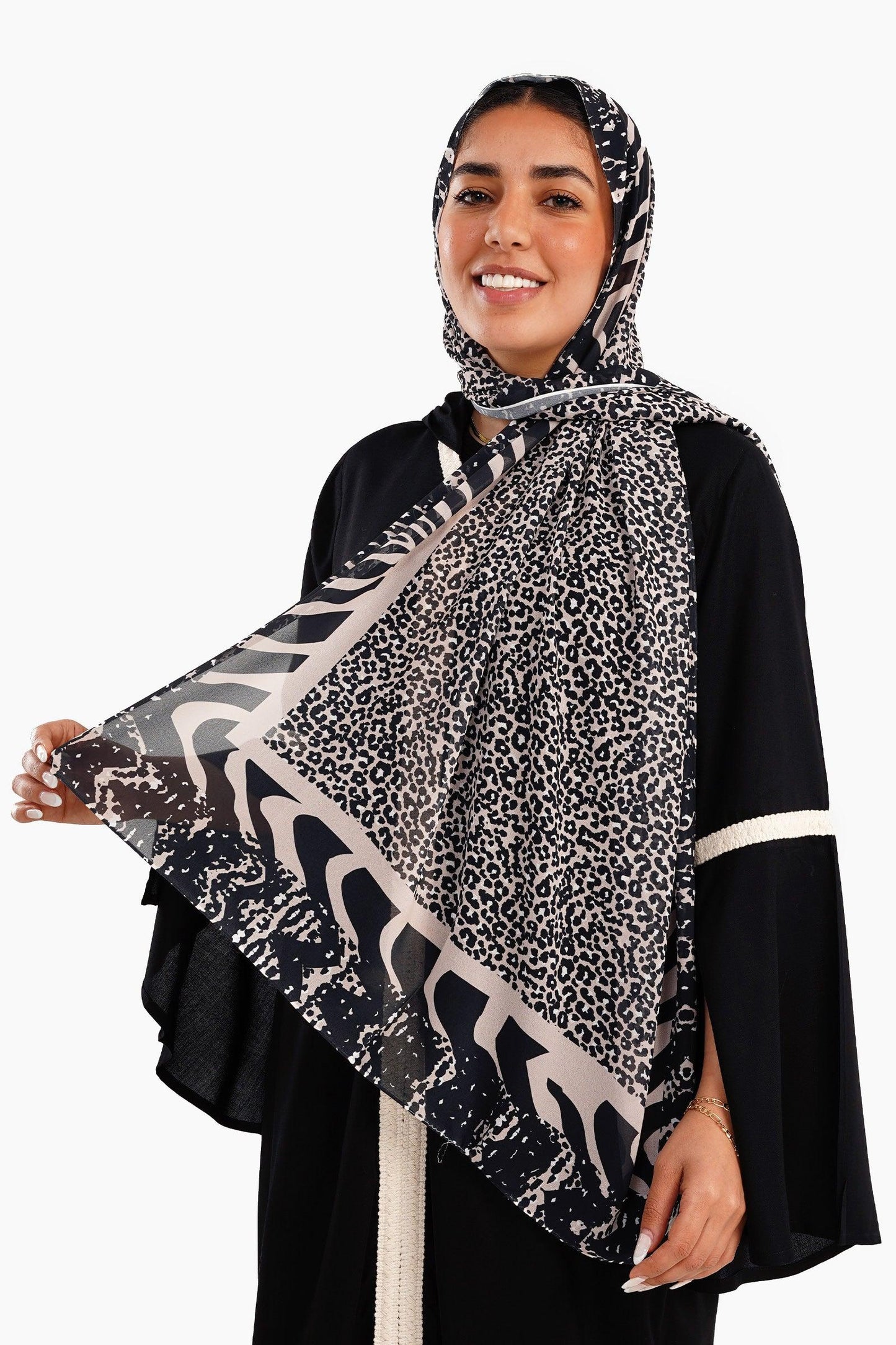 Beige Chiffon Printed Scarf