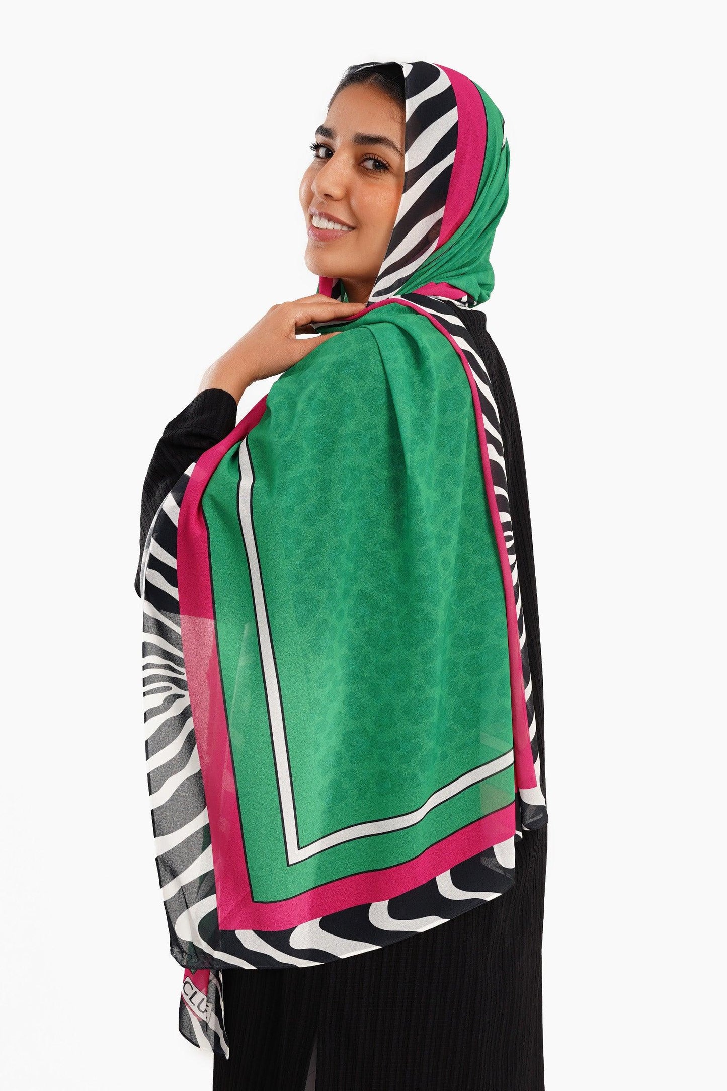 Green Chiffon Printed Scarf