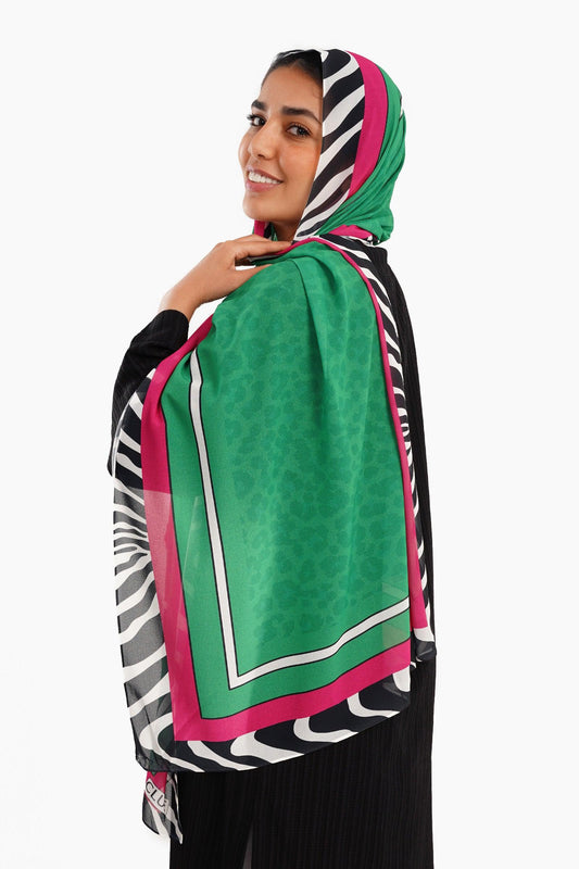 Green Chiffon Printed Scarf