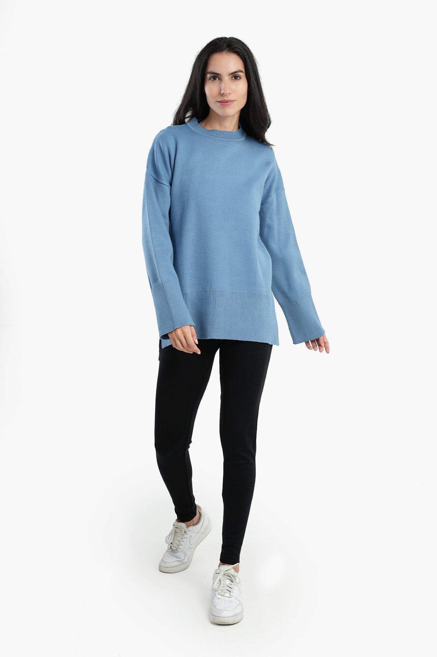 Plain Pullover with Wide Ribbed Hem