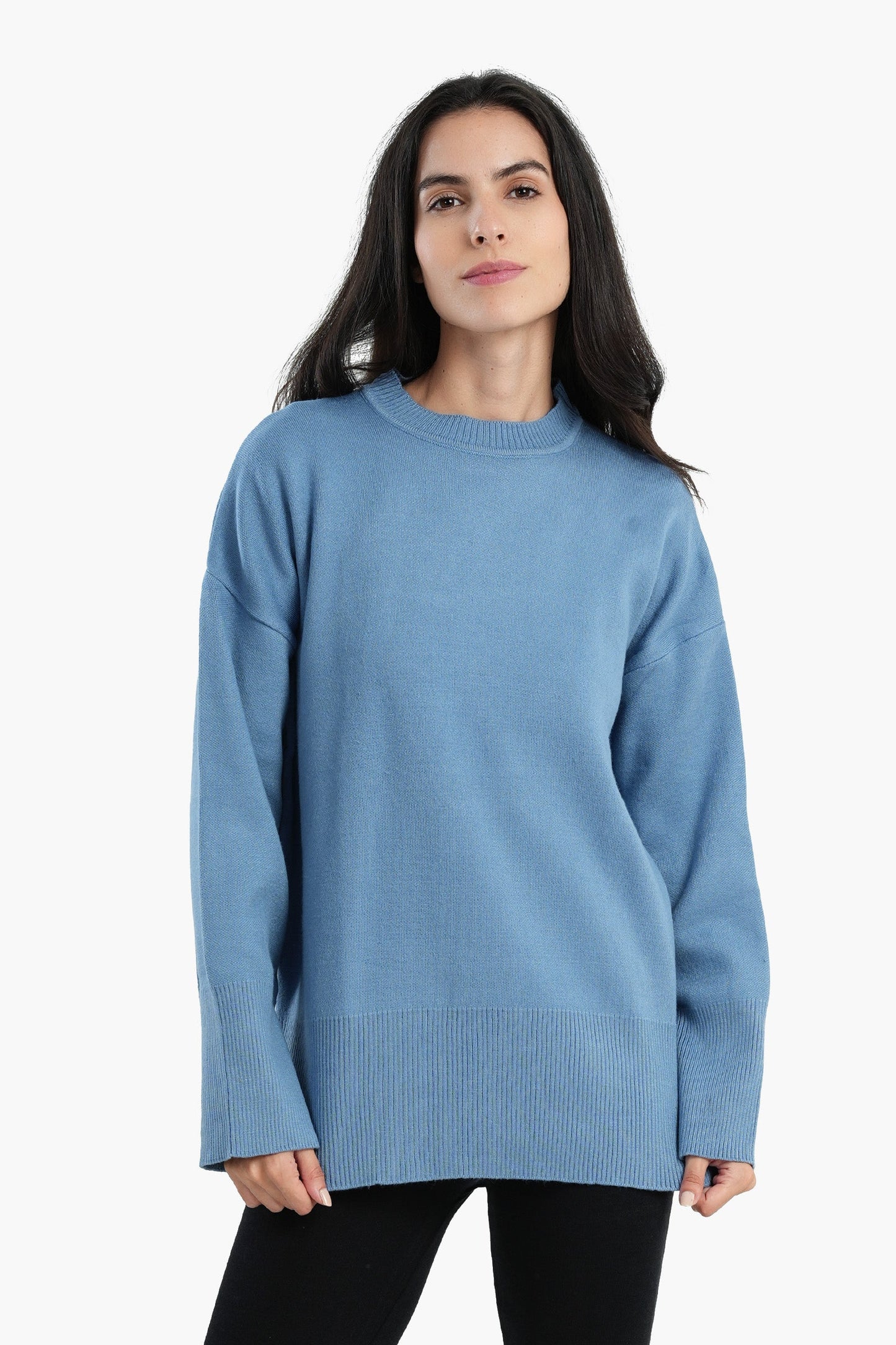 Plain Pullover with Wide Ribbed Hem