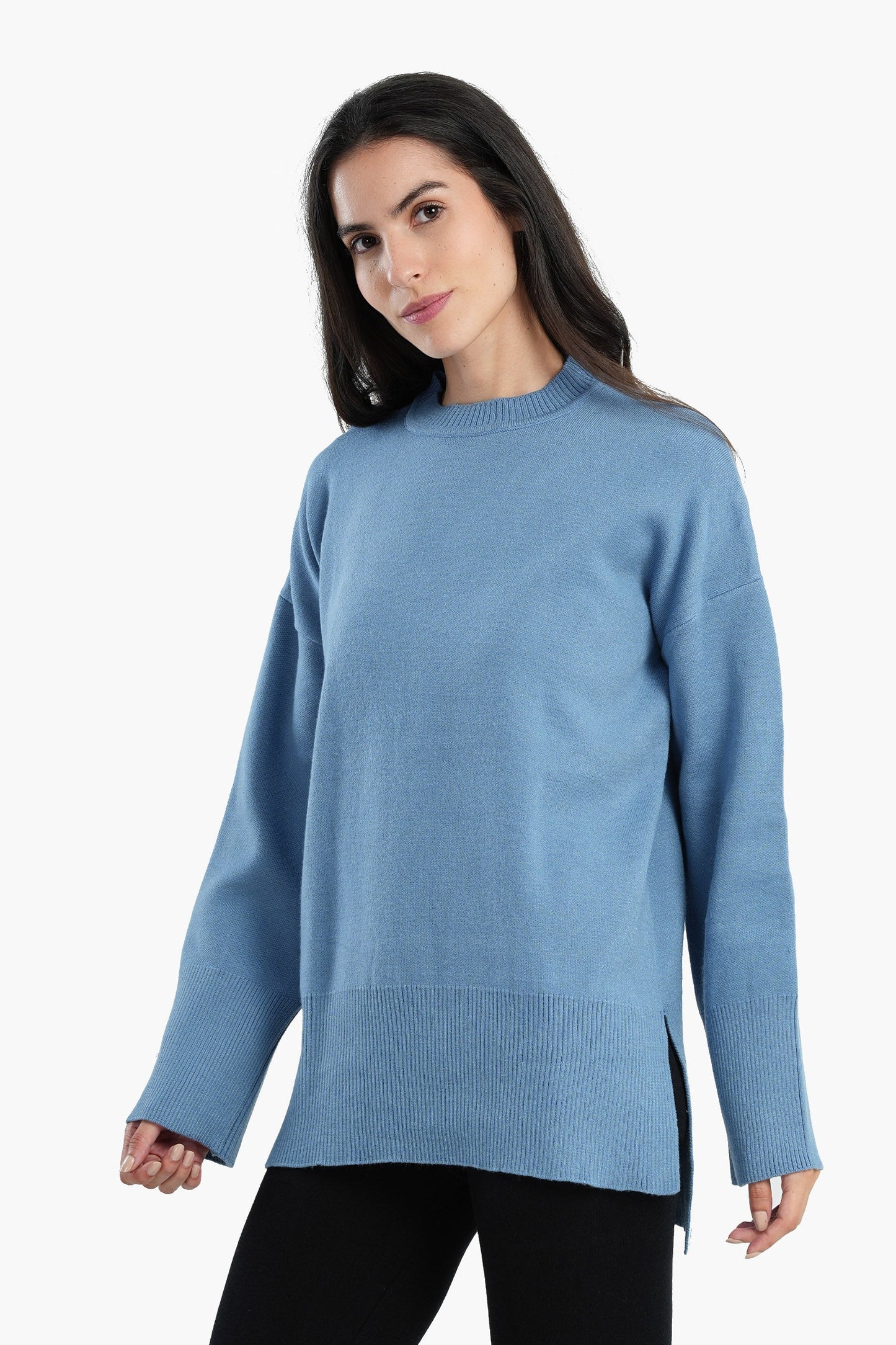 Plain Pullover with Wide Ribbed Hem