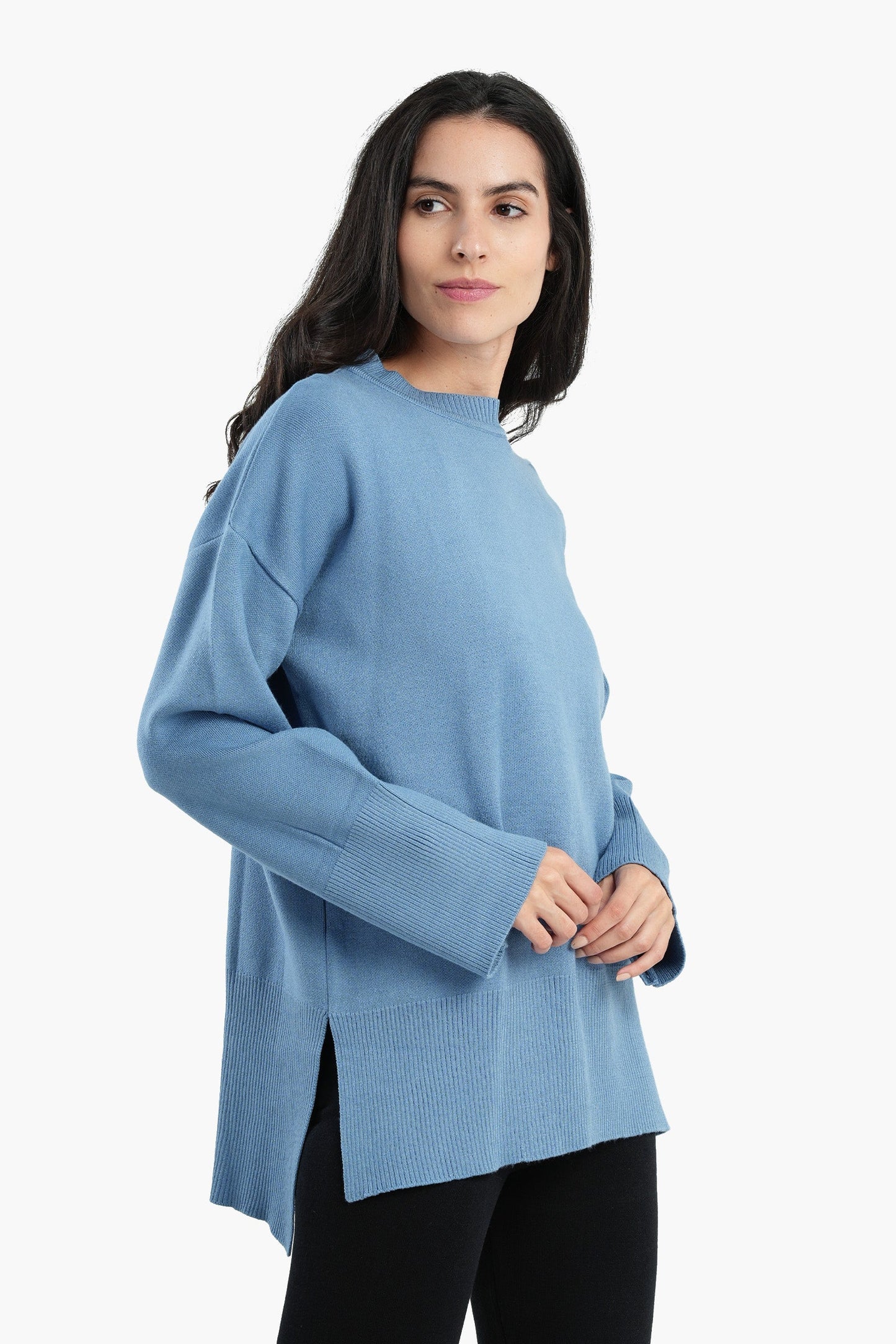 Plain Pullover with Wide Ribbed Hem