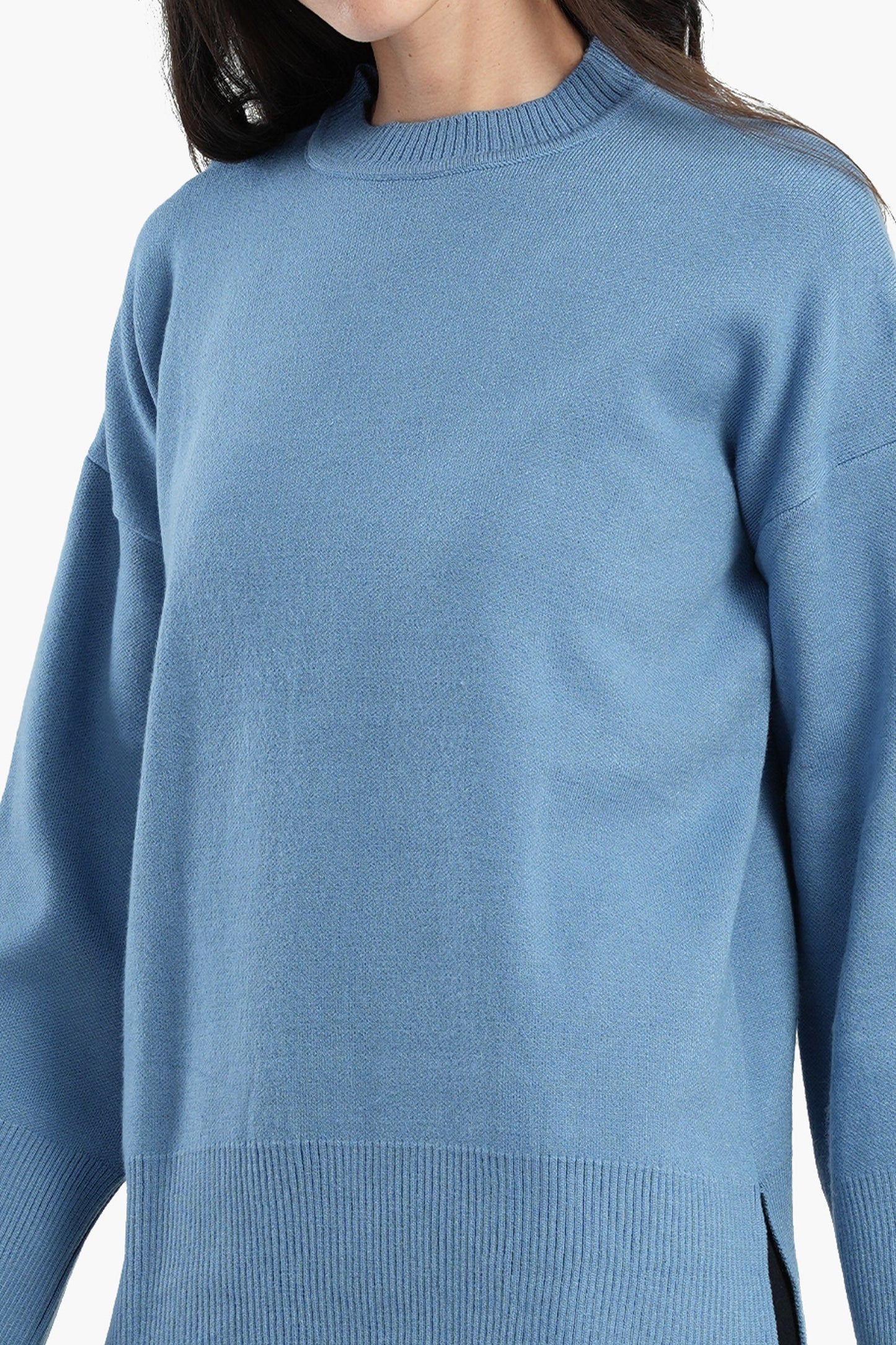 Plain Pullover with Wide Ribbed Hem